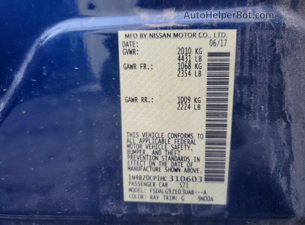 1N4BZ0CP1HC310603 2017 NISSAN LEAF Blue VIN կոդի պիտակի տեսք