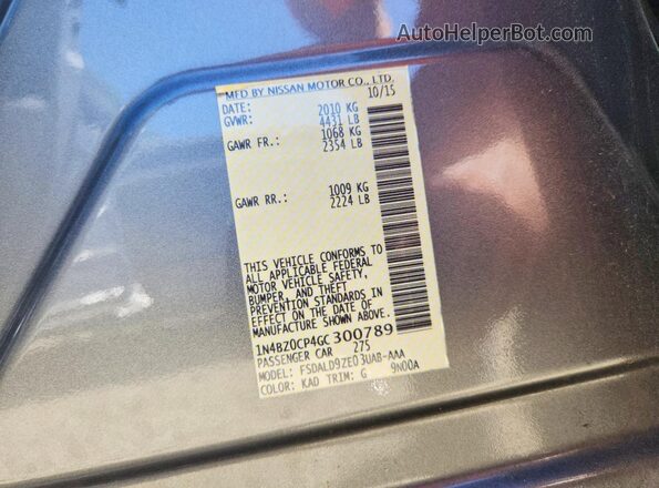 1N4BZ0CP4GC300789 2016 NISSAN LEAF Charcoal 