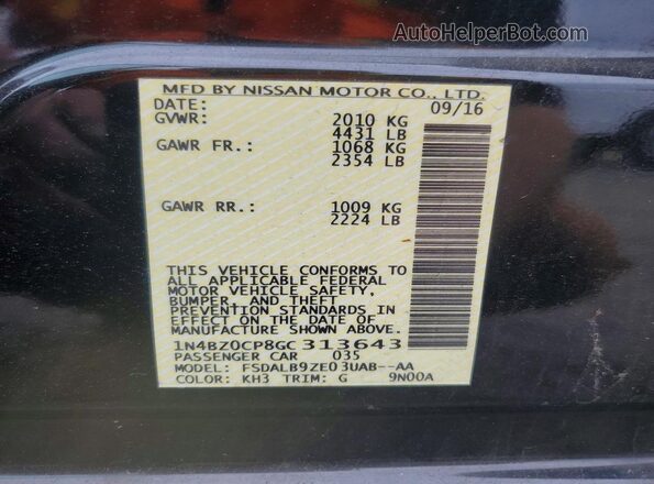1N4BZ0CP8GC313643 2016 NISSAN LEAF Black Vista del compartimento del motor
