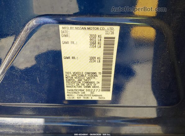 1N4BZ0CP8HC302272 2017 NISSAN LEAF Blue ძრავის განყოფილების ხედი
