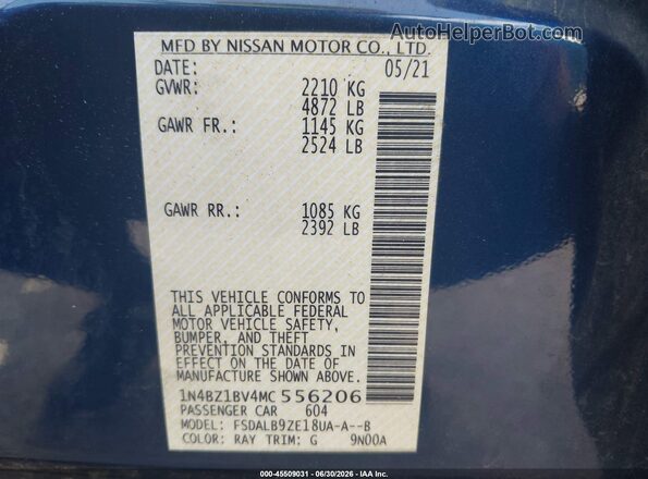 1N4BZ1BV4MC556206 2021 NISSAN LEAF Blue ძრავის განყოფილების ხედი