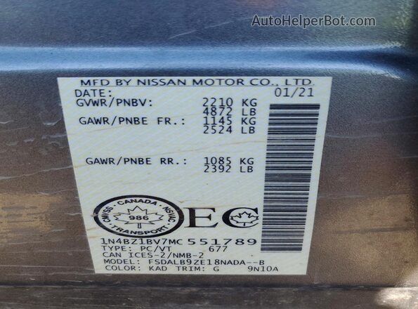 1N4BZ1BV7MC551789 2021 NISSAN LEAF Gray Engine compartment view