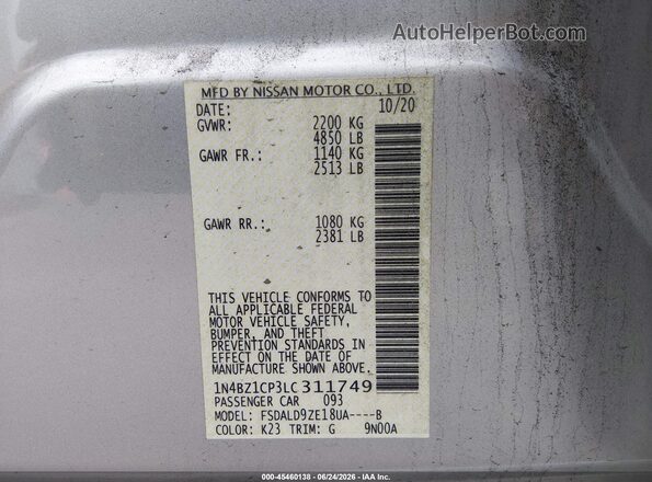 1N4BZ1CP3LC311749 2020 NISSAN LEAF Silver Vista del compartimento del motor