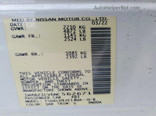 1N4BZ1CV6NC562671 2022 NISSAN LEAF White Вид підкапотного простору