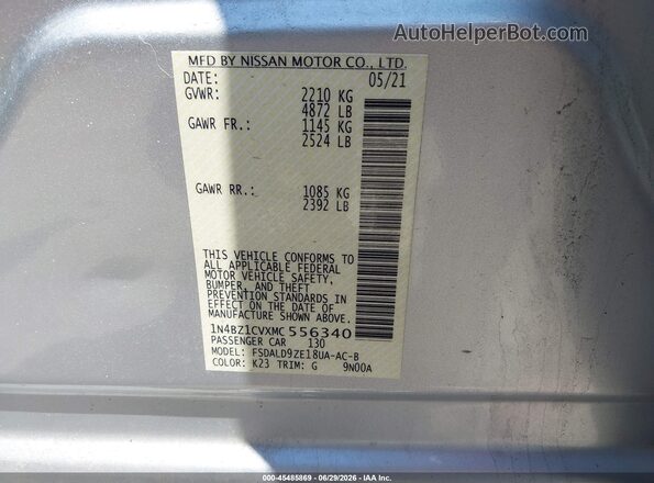 1N4BZ1CVXMC556340 2021 NISSAN LEAF Silver ძრავის განყოფილების ხედი
