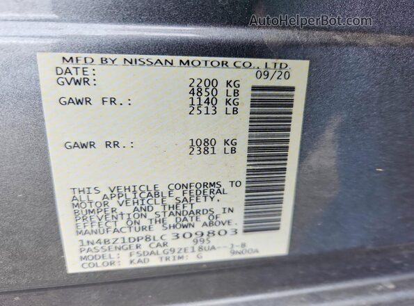 1N4BZ1DP8LC309803 2020 NISSAN LEAF Gray Вид підкапотного простору