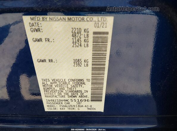 1N4BZ1DV4MC551696 2021 NISSAN LEAF Blue 