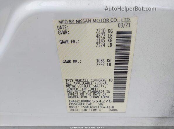 1N4BZ1DV8MC554276 2021 NISSAN LEAF White Вид підкапотного простору