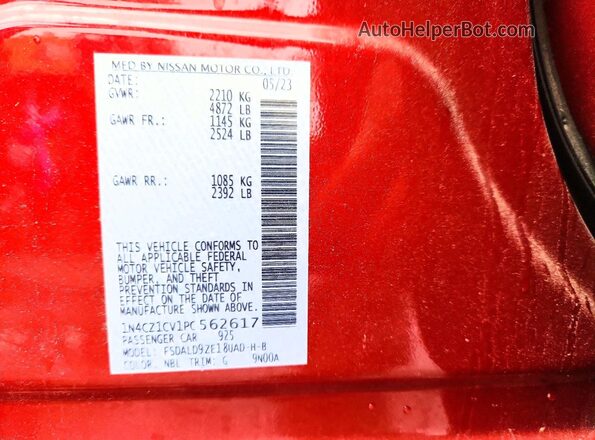 1N4CZ1CV1PC562617 2023 NISSAN LEAF Red VIN sticker view
