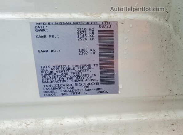 1N4CZ1CV6RC551406 2024 NISSAN LEAF White VIN კოდის სტიკერის ხედი