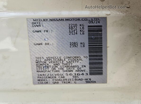1N4CZ1CV6SC563643 2025 NISSAN LEAF Белый Вид наклейки с VIN-кодом
