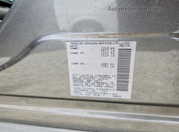 1N4CZ1CV9SC560851 2025 NISSAN LEAF Gray Vista de la etiqueta del VIN
