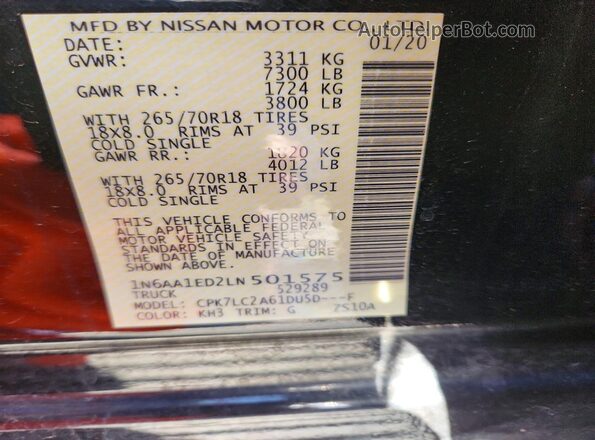 1N6AA1ED2LN501575 2020 NISSAN TITAN Black Widok naklejki z numerem VIN