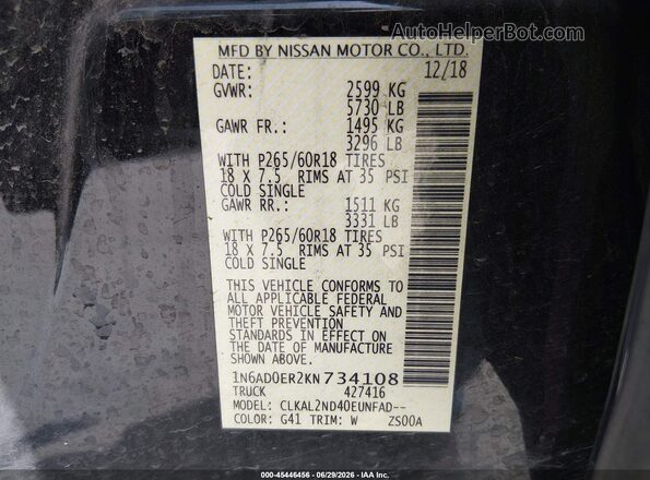 1N6AD0ER2KN734108 2019 NISSAN FRONTIER Black ძრავის განყოფილების ხედი