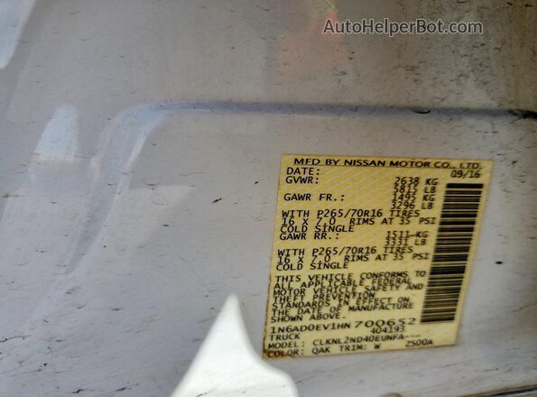 1N6AD0EV1HN700652 2017 NISSAN FRONTIER White Vista del compartimento del motor