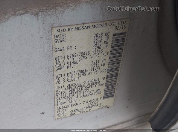 1N6AD0EV3GN744053 2016 NISSAN FRONTIER White Вид підкапотного простору