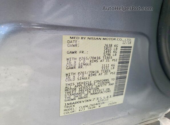 1N6AD0EV3KN735541 2019 NISSAN FRONTIER Gray 