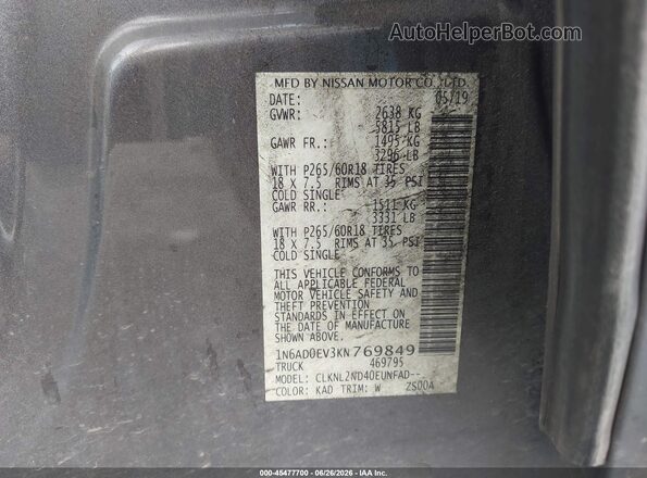 1N6AD0EV3KN769849 2019 NISSAN FRONTIER Gray Вид підкапотного простору