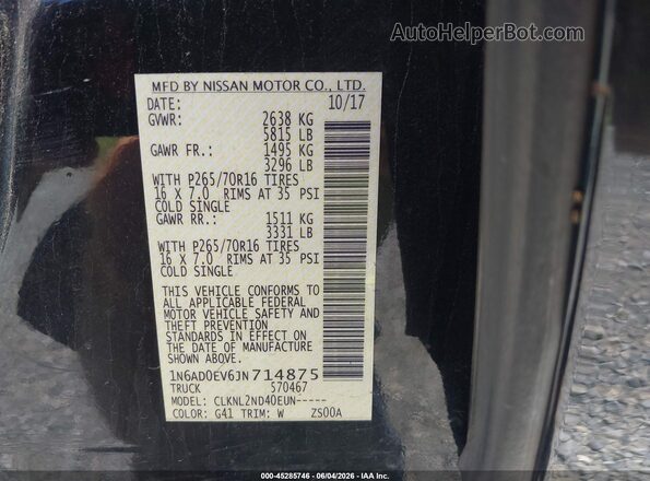 1N6AD0EV6JN714875 2018 NISSAN FRONTIER Black Widok komory silnika