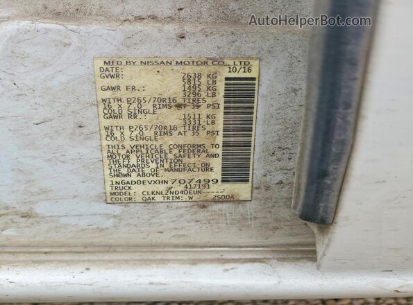 1N6AD0EVXHN707499 2017 NISSAN FRONTIER White Vista del compartimento del motor