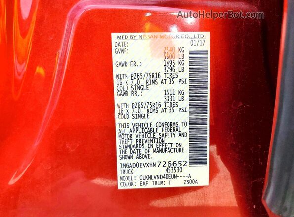 1N6AD0EVXHN726652 2017 NISSAN FRONTIER Red 