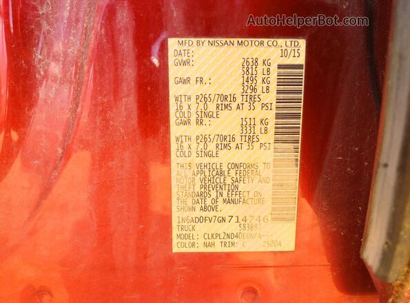 1N6AD0FV7GN714746 2016 NISSAN FRONTIER Burgundy ძრავის განყოფილების ხედი