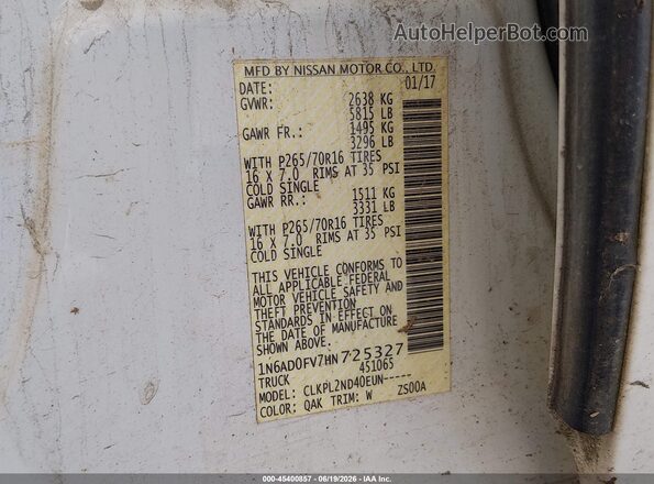 1N6AD0FV7HN725327 2017 NISSAN FRONTIER White Вид підкапотного простору