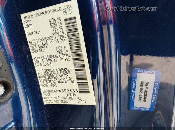 1N6BA1C41HN552838 2017 NISSAN TITAN XD Синий Вид подкапотного пространства