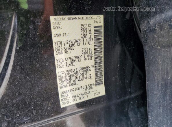 1N6BA1F23GN511586 2016 NISSAN TITAN Black Widok komory silnika