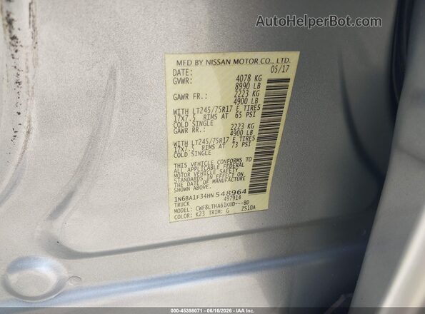 1N6BA1F34HN548964 2017 NISSAN TITAN XD Silver ძრავის განყოფილების ხედი