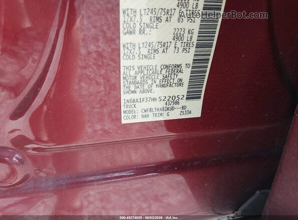 1N6BA1F37HN522052 2017 NISSAN TITAN XD Red Engine compartment view