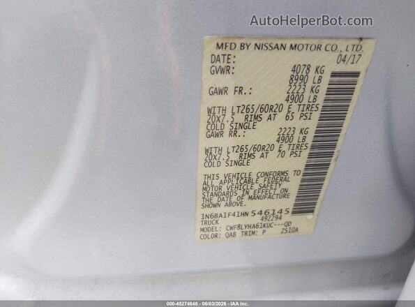 1N6BA1F41HN546145 2017 NISSAN TITAN XD White 