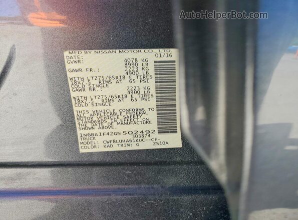 1N6BA1F42GN502492 2016 NISSAN TITAN Gray Engine compartment view