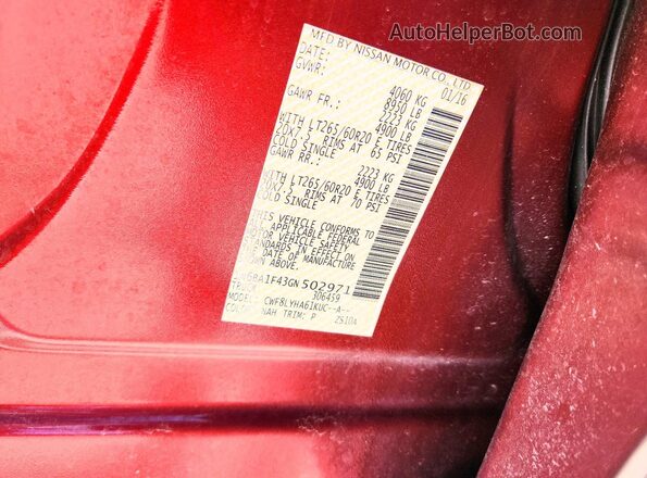 1N6BA1F43GN502971 2016 NISSAN TITAN Red Engine compartment view