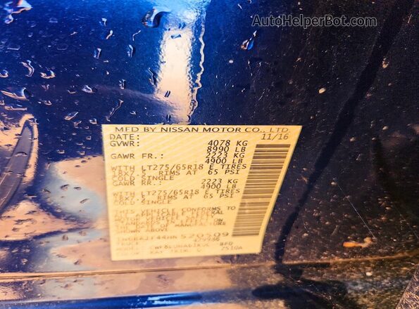 1N6BA1F44HN520509 2017 NISSAN TITAN Blue ძრავის განყოფილების ხედი