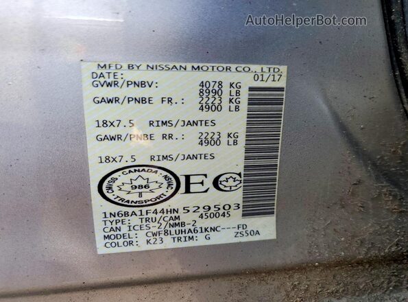 1N6BA1F44HN529503 2017 NISSAN TITAN Gray Вид підкапотного простору