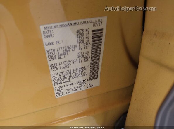 1N6BA1F44HN558001 2017 NISSAN TITAN XD Yellow Շարժիչի բաժամունքի տեսք