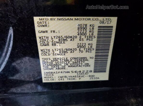 1N6BA1F47HN564228 2017 NISSAN TITAN Black Շարժիչի բաժամունքի տեսք