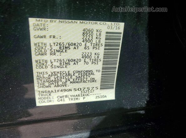 1N6BA1F49GN507575 2016 NISSAN TITAN Black Вид підкапотного простору