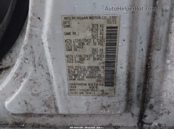 1N6BF0KM5MN803898 2021 NISSAN NV CARGO NV1500 White Widok komory silnika