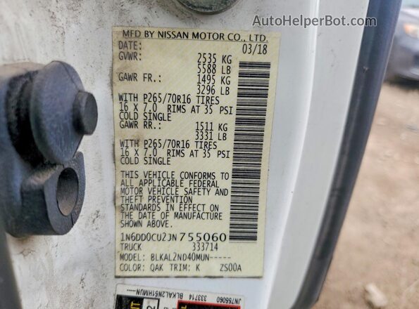 1N6DD0CU2JN755060 2018 NISSAN FRONTIER White Widok komory silnika