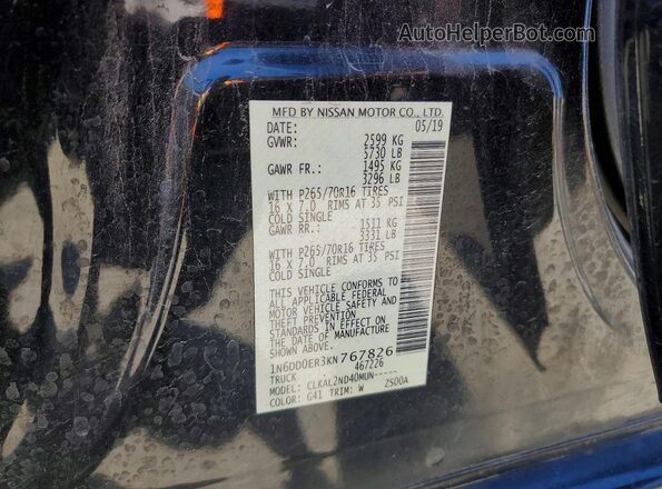 1N6DD0ER3KN767826 2019 NISSAN FRONTIER Black Вид підкапотного простору