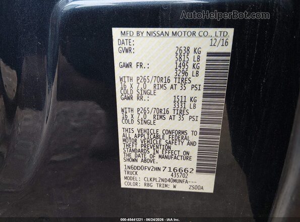 1N6DD0FV2HN716662 2017 NISSAN FRONTIER Blue Engine compartment view