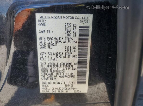 1N6ED0EB1MN711331 2021 NISSAN FRONTIER Black Engine compartment view
