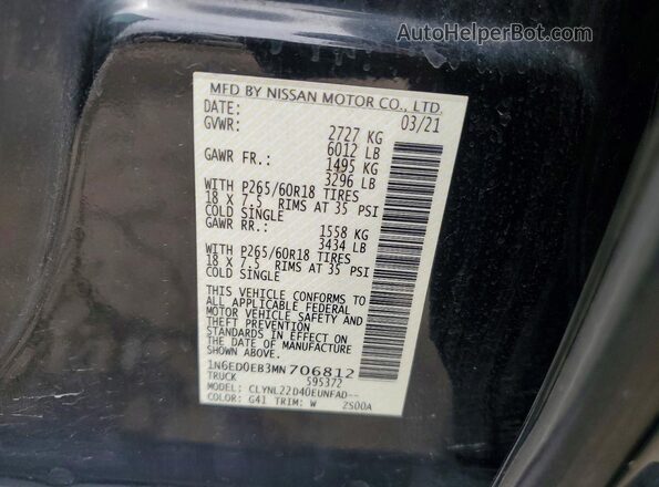 1N6ED0EB3MN706812 2021 NISSAN FRONTIER Black Widok komory silnika