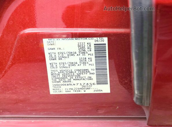 1N6ED0EB9LN717456 2020 NISSAN FRONTIER Бордовый Вид подкапотного пространства