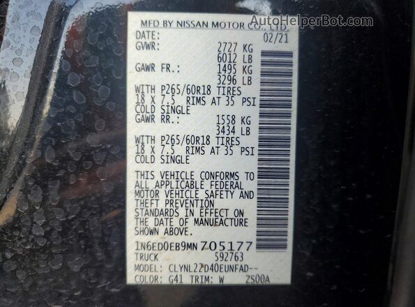 1N6ED0EB9MN705177 2021 NISSAN FRONTIER Black Շարժիչի բաժամունքի տեսք