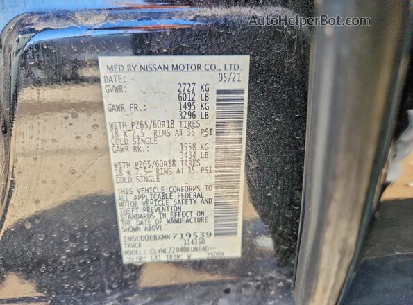 1N6ED0EBXMN719539 2021 NISSAN FRONTIER Black Widok komory silnika
