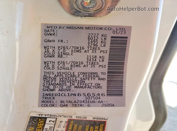 1N6ED1CL1PN656546 2023 NISSAN FRONTIER White Вид підкапотного простору