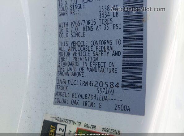 1N6ED1CL1RN620584 2024 NISSAN FRONTIER White Vista del compartimento del motor